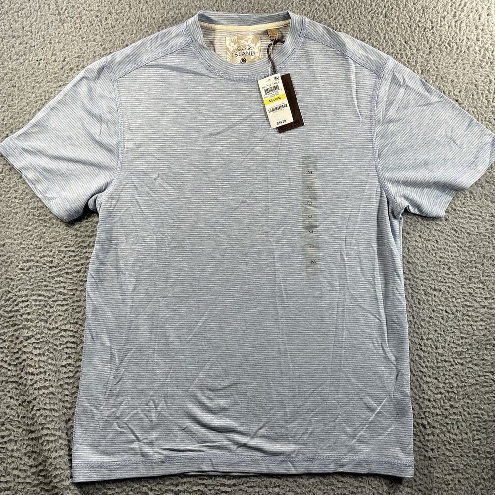 NWT Tasso Elba Island Performance Shirt Mens Medium Blue Striped UPF 35 Sun Tee